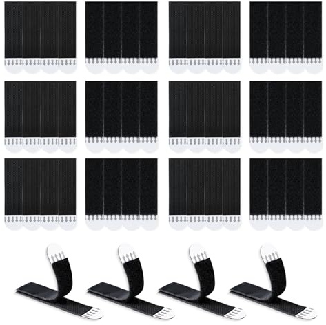 LLPT Vägghängande remsor | 24 par (48 remsor) | Medium 19 x 72 mm | Nagellösa bildkrokar | Slitstarka och skadliga självhäftande remsor | för affischer och ramar (MB19724) | Svart