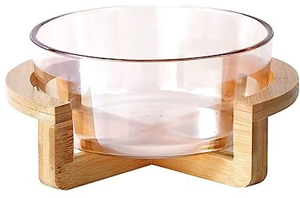 NTIYOU Fruit Bowl Fruit Holder Fruit Basket Wooden Base Glass Fruit Plate, Living Room Household Snack Plate Trays(Brown,Medium)