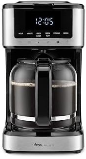 Ufesa Cafetière à Filtre Ariccia Programmable 900W, 14 Tasses, 1,8L, Écran Tactile, Acier Inoxydable, Filtre en Nylon Amovible, Carafe en Verre Haute Température, Compatible Lave-vaisselle, Antigoutte