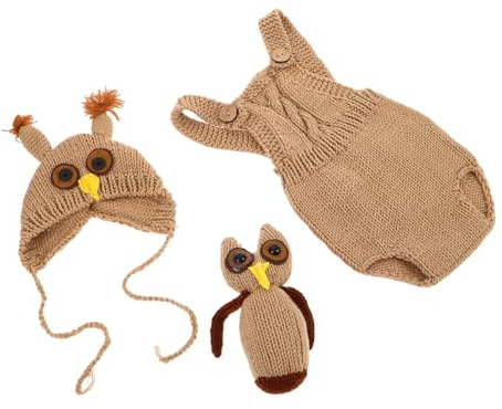 ORFOFE Newborn Photography Knitted Owl Costume Outfit Soft Hand-crocheted Animal Prop for Boy Girl Photoshoot Easy Dressing Newborn Photography Clothes