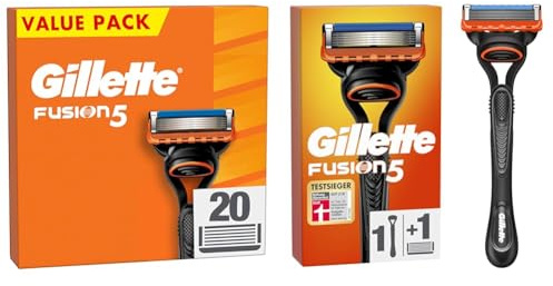 Gillette Fusion5 Rasierer, 21 ORIGINAL Ersatzklingen, Rasierer und Klingen für Herren, Größerem Gleitstreifen für ein Sanftes Gleiten, 5 Klingen für eine Unglaublich Gründliche und Komfortable Rasur