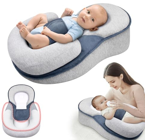 iuscacey Almohada para Dormir con inclinación de 15° para bebés - Colchón antirreflujo y antirreflujo para la Cabeza del bebé | Cinturón antisobresaltos | Alimentación del recién Nacido