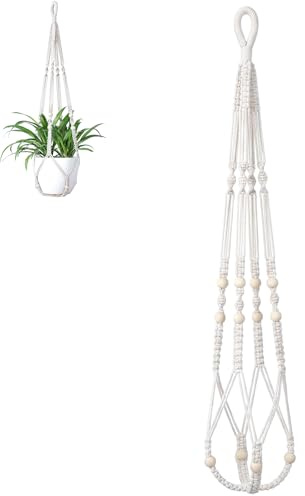 Weilin Macrame Plant Hanger 89cm, Cotton Rope Hanging Basket Holder for Indoor Outdoor Plants, Boho Home Decor Planter
