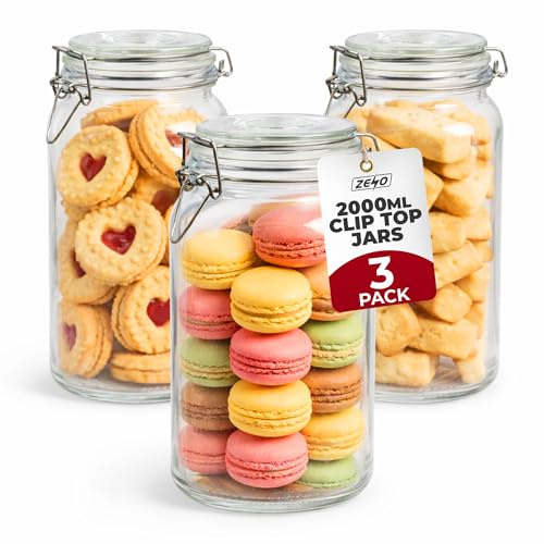 ZENO Clip Top Glass Jars 2000ml | Airtight Glass Storage Jars with Lids | Mason Style Glass Jars for Dry Food Coffee Tea Spices | Kitchen Preserving Pickle & Storage Jars (3)