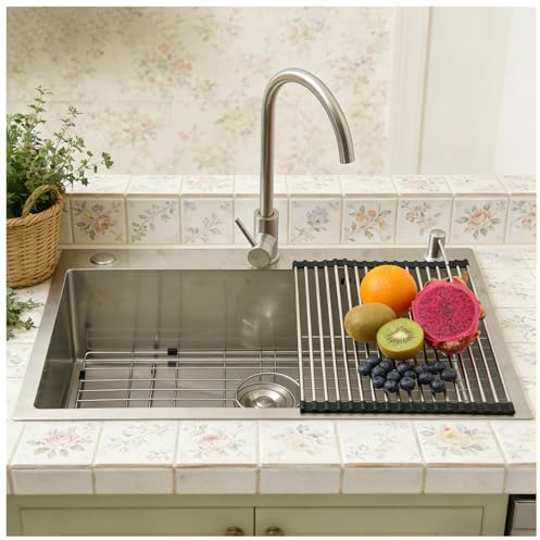 Fregadero Cocina 80x50cm, Fregadero Grande Cocina 1 Seno, Fregadero Cocina en Acero Inoxidable 304, Con Grifo de Cocina, Filtro de Drenaje, Ifón, Rebosadero y Residuos, Kitchen Sink