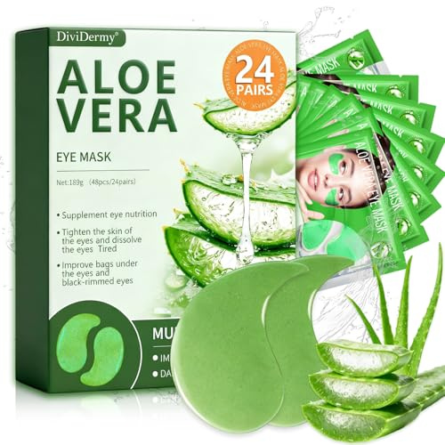 Augenpads Aloe Vera - 24 Paar Under Eye Mask gegen Augenringe & Schwellungen - Eye Patches Feuchtigkeit - Augen Patches für Damen & Herren - Erfrischende Augengelpads Einzeln Verpackt, Grün