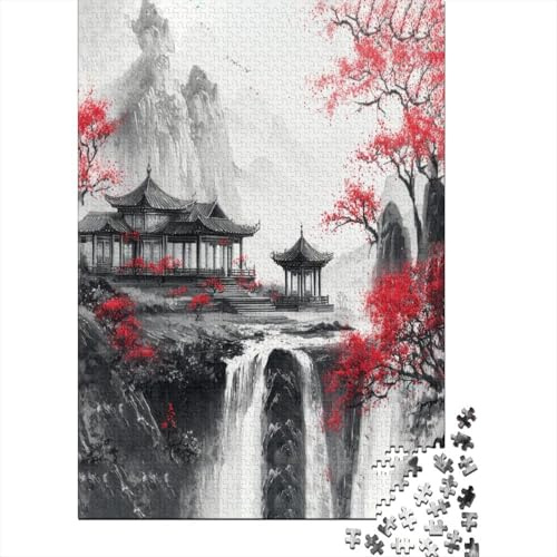 Traditional Pavilion Jigsaw Puzzles for Adults And Kids. 1000 Pieces Chinese Ink Painting Style Whimsical Challenge Toy Educational Game Home Decor 70x50cm/1000pcs