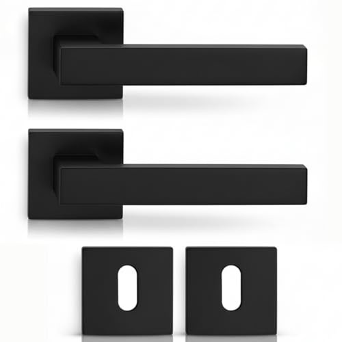 DACAN PROTECTION Maniglie Porte Interne con Rosetta 50 mm, Coppia Maniglia Porta Interna Design Moderno, Set Completo per Porte Legno, Installazione Facile (Nero)