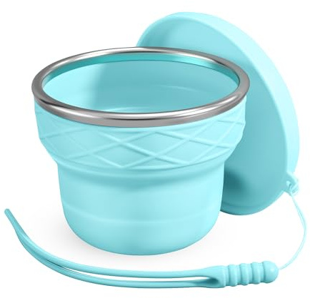 luvtree Tasse de voyage pliable en silicone avec couvercle, 200 ml, sans BPA, portable pour voyage, voyage d'affaires, camping, randonnée, pique-nique, camping-car et fête dans le jardin (bleu clair)