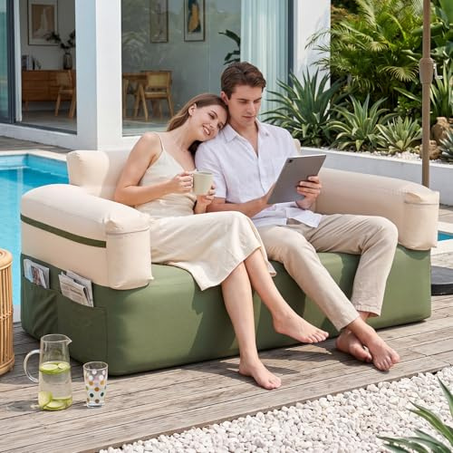 MOPHOTO Aufblasbares Sofa mit Elektropumpe, Camping Luftsofa für Outdoor | Garten und Wohnzimmer, Aufblasbare Couch mit Rückenlehne und Armlehnen, Tragbares Luftsofa für Innen- und Außenbereich