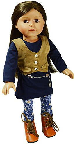 The New York Doll Collection Tenue Ensemble Comprend Robe Bleue - Gilet et Ceinture - pour 18 Pouces / 46 cm Mode Poupées - Vêtements de Poupée - Accessoires de Poupées
