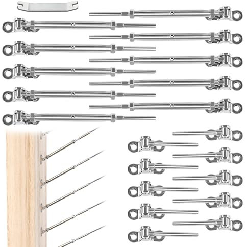 Muzata 10Pairs Cable Railing Kit 1/8 Swage Toggle Turnbuckle Hardware T316 Stainless Steel for Wood Post WoodEasy System Angle 180° Adjustable Stairs Deck 10 Cable Lines CK07 NN1,CA4 CA5…