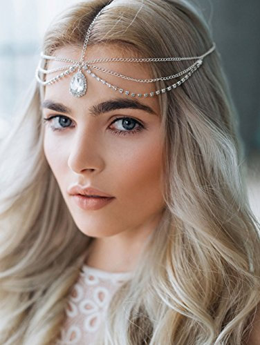 FXmimior Schmuck-Stirnband für Halloween, Hochzeiten, Brautschmuck, Kristallschmuck, Boho-Stirnband, Griechische Kette mit Blumenmotiv, Haarschmuck, Bollywoodschmuck