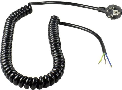 as - Schwabe Spiralkabel Anschlussleitung 2 m Grundlänge, Schwarz, 70428 | auf ca. 4 m dehnbar, Anschlusskabel H05VV-F 3G1,5 230V, 16A - Schutzkontaktwinkelstecker, Ende 60 mm abgemantelt, IP20