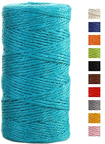 JeogYong Cuerda de yute de 2 mmx100 m, cuerda de yute de color natural de 3 capas, cuerda de yute gruesa para decoración de floristería, agrupación, regalos de envoltura (azul lago)
