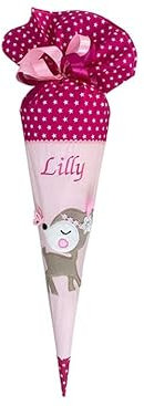 Glückspilz Schultüte mit Namen personalisiert, Reh Bambi, Zuckertüte aus Stoff, mit Kissen, Rosa Pink