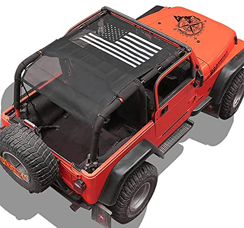 CKPEOR Bikini Top Net Sunshade,Soft Top UV Sunshade Suitable for 1997-2006 Jeep Wrangler TJ,Black and White American Flag