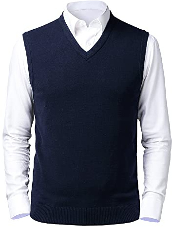 Btmpmcs Homme Tricoté Gilet Col en V sans Manches Pull en Laine Mélangée Décontracté Veste en Maille Gentleman Tricots Débardeurs pour Homme Automne Hiver