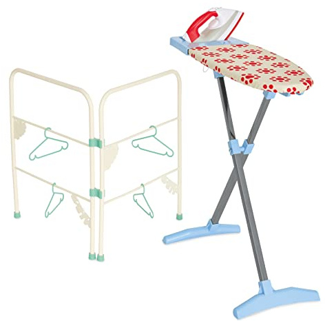 Casdon Ironing Set ASSE Giocattolo e Ferro da Stiro per Bambini dai 3 Anni in su | Stendibiancheria Pieghevole e Ganci Inclusi, Colore Bianco, 68x22.5x56 Centimeter, 51752