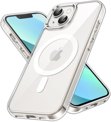 JETech Magnetic Case for iPhone 13 6.1-Inch Compatible with MagSafe Wireless Charging, Shockproof Phone Bumper Cover, Anti-Scratch Clear Back (Clear)