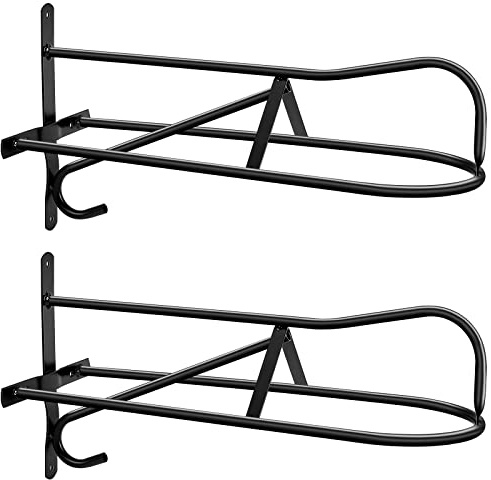 Buryeah 2 Sets Saddle Rack Stand Wall Mounted Saddle Rack Stand for Western, Black, Installing Screws Included (Classic)