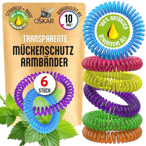 OSKAR Mückenschutz Armband, 6 Stück zur Mückenabwehr - Bunt gemischt - Natürlicher Mückenschutz ohne Chemie/DEET frei/Must have für Camping, Urlaub & Festival