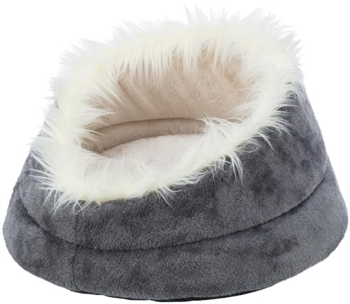 TRIXIE Bett Minou ø 47 cm in weiß/grau - weiches Kissen aus Softplüsch - Korb für kleine Hunde und Katzen - rutschfest - 36298