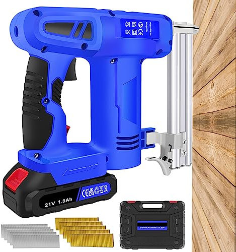 Nailers Gun Cordless Staple Gun with Battery and Charger, Wood Upholstery Carpet Fencing Stapler Gun, Electric Brad Nailer, 500 Staples 500 Nails in Tool Case