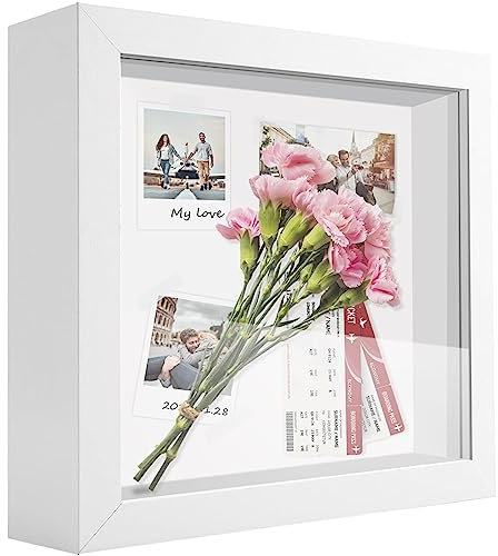 TOUYINGER Marcos con Profundidad, Marcos de Fotos 25 x 25 cm Marco 3d con Profundidad de Madera Caja Vitrina para Recuerdos, Premios, Bodas y Entradas