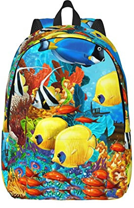 KoNsev Tropischer Ozean Seefisch Laptop-Rucksack, Reiserucksack, Arzttasche, schwarz, Rucksack, stilvoll, leicht und funktional, Schwarz , S