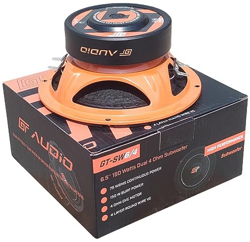 1 Bass Face GT Audio GT-SW6/4 subwoofer 16,5 cm 6,5 75 Watt rms 150 Watt MAX Bobina Doble 4+4 Ohm dvc Bobina de Voz Dual para Tapa de Maletero de Coche, 1 Pieza