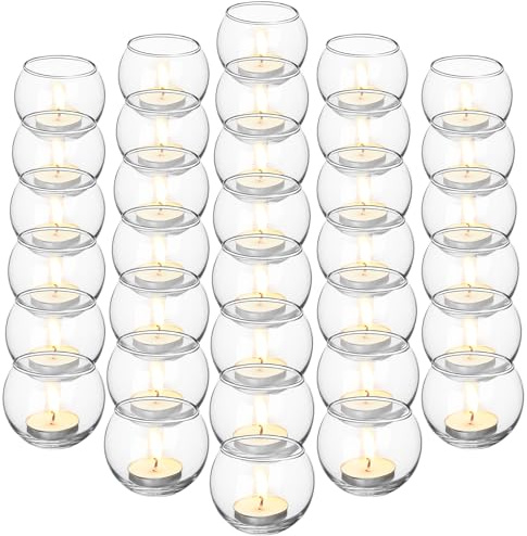 Uiifan 36 Pcs Clear Votive Candle Holder 1.97'' x 2.17'' Bulk Glass Tea Lights Round for Wedding Candle Jars Holder for Wedding Table Centerpiece Party Birthday Home Decoration