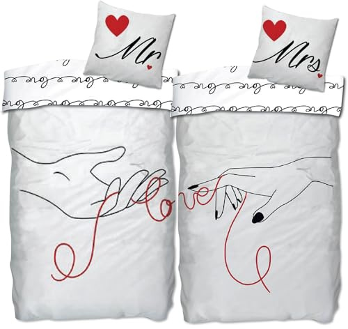 Skybrands Partner-Bettwäsche Paar Bettwäsche 4tlg 135x200cm 80x80cm Kissenbezug Partnerbettwäsche Set für Paare Liebe Partner 4tlg Microfaser