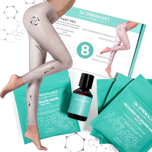 Dr. Dermaluci Lab - Pant Pro Lymphdrainage Bio - Lipödem, Schwere Beine, Anti-Cellulite - Kit 4 Anwendungen + 4 Öl - Totes Meersalz, Koffein, Efeu, Brennnessel - Italy