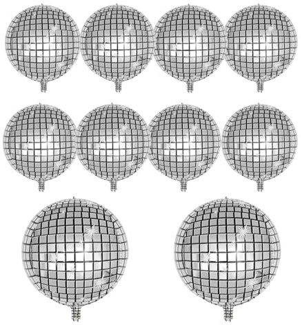 10 PCS Silver Disco Balloon 4D Round Balloon 70s 80s 90s Theme Disco Balloon Decorations Bachelorette Party Birthday Party Supplies