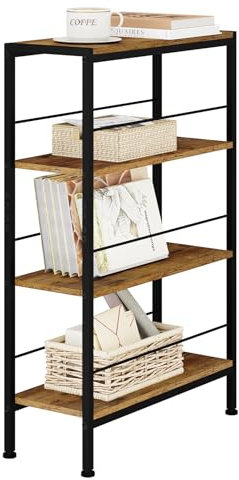 WOLTU Regal, Nischenregal mit 4 Ebenen, Küchenregal Gewürzregal stehend, Standregal Leiterregal schmal, für Küche Wohnzimmer, Holzwerkstoff Metall, Vintage Braun Schwarz, 50x78x20 cm, RGB52shm