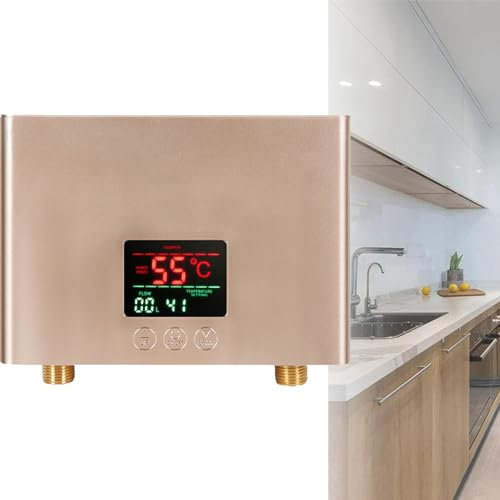 URJWAN Electric Instant Water Heater, Under Sink Plug-In Tankless Water Heater, Super Energy Saving Instant Water Heater In-Telligent Temperature Control,Gold-220V
