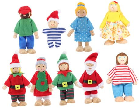 ifundom 9stücke Teiliges Familie Weihnachts-Roleplay Spielzeug Für Junge Mädchen Kreative Handspielpuppen Für Fantasievolles Rollenspiel Bühne Und Familieninteraktion