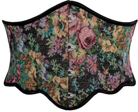 SCARLET DARKNESS Women Renaissance Floral Print Corset Belt Back Lace-up Vintage Medieval Wide Belts