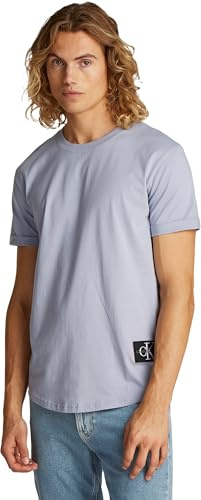 Calvin Klein T-Shirt Maniche Corte Uomo Badge Turn Up Sleeve Scollo Rotondo, Viola (Aleutian), XXXL