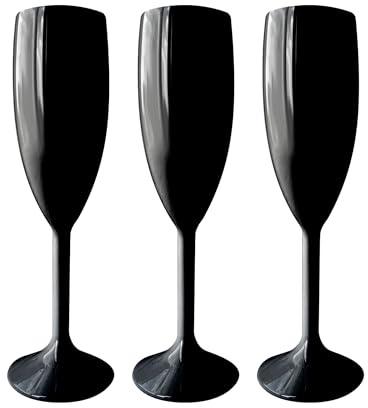 Plastic Champagne Flutes - Reusable Plastic Prosecco Flute Pack of 5 (Black)
