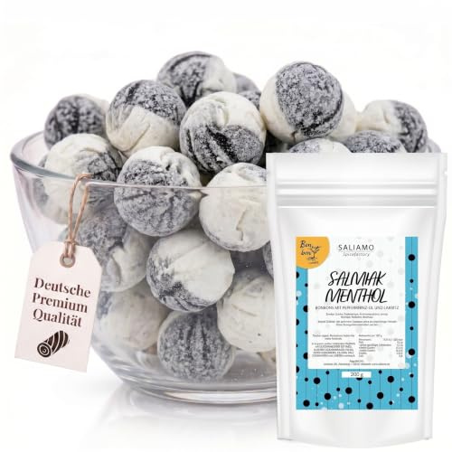 Saliamo | 200g Lakritz Bonbon, Bonbons mit Lakritz Geschmack, Retro Süßigkeit - Bonbons wie früher - Jahrmarkt Bonbons - Deutsche Manufaktur (Salmiak-Menthol)