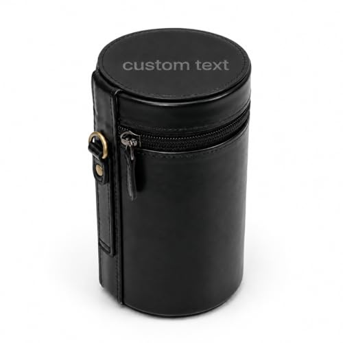INKPO Personalized PU Leather Camera Lens Pouch, Thicken Lens Case for Photographer, Lens Protector fit for Micro-single Camera Lens, SLR Camera, Tele Lens (Black, length ＜ 165mm, diameter ＜ 85mm)