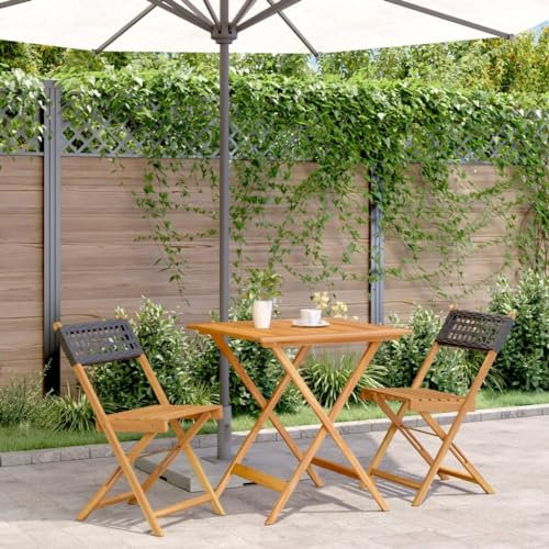 ZEYUAN 3-TLG. Bistro-Set Schwarz Poly Rattan und Massivholz, Gartenset Tisch Und Stühle, Balkon Möbel Für Kleinen Balkon, Terrassenmöbel, Balkonset, Balkonmöbel, Möbelsets - 3281862