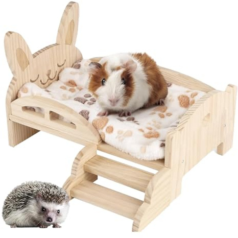 Générique Lit pour Hamster et Lapin en Bois - Habitat avec Escaliers - Nid pour Chinchilla, Écureuil, Hérisson, Chaton, Furet