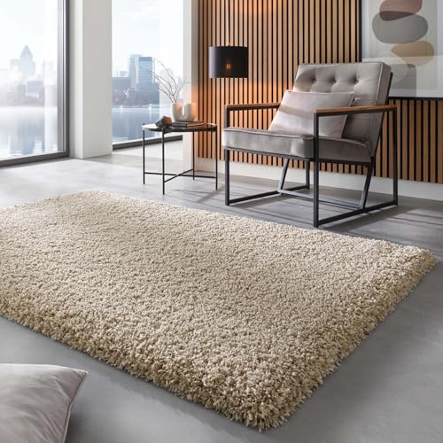 Taracarpet Shaggy Hochflor Langflor Teppich Twilight Luxus Qualität aus Belgien geeignet fürs Wohnzimmer Schlafzimmer und Kinderzimmer 2211 Weiss beige 065x130 cm