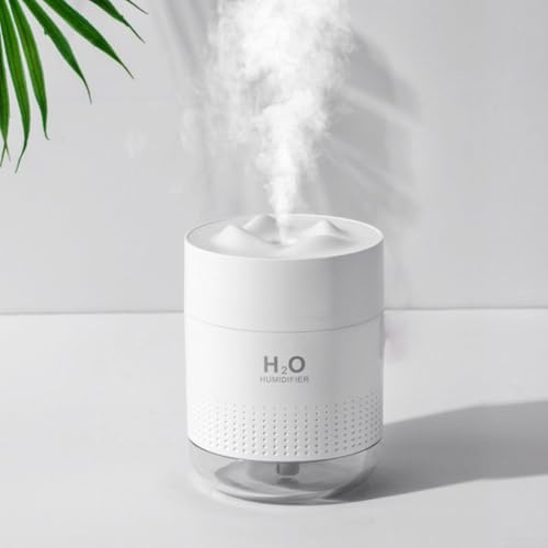 Humidificadores de niebla fría de 500 ml, humidificador de aire para dormitorio, mini humidificador USB para plantas de interior, dos luces cálidas para el hogar (blanco)