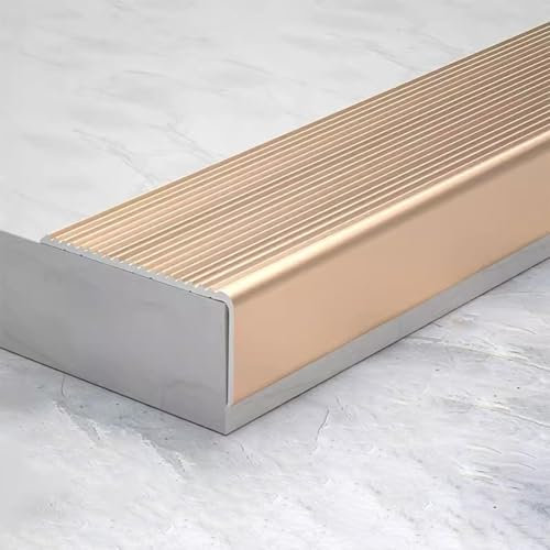 MVXBICIA Anti-slip Metal Stair Nosing Edge Trim - 7cm Wide L-Shaped Step Protector for Laminate Tile Marble - Indoor Outdoor Floor Transition Strip(Titanium Gold)
