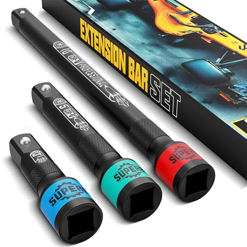 KIRXST 1/2 Impact Socket Extension Bar Set, 3 Piece Drive Extension Bar 75mm 125mm 250mm, CR-V Steel Wrench Extender for Manual Pneumatic Torque Wrench