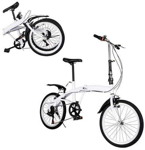 SICHENSH 20 Zoll Faltrad, 6 Gang Faltrad Fahrrad mit Vordere Bremssattel und Hintere Haltebremsen, Klapprad Erwachsene City-Faltrad, Klappfahrrad, Faltrad Klapprad für Damen und Herren, Weiß